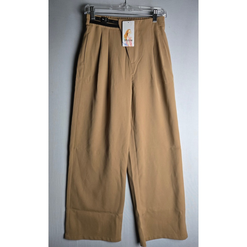 PrettyGarden Women Tan High Waisted Wide Leg Pleated Dress Pants Size 4 NWT